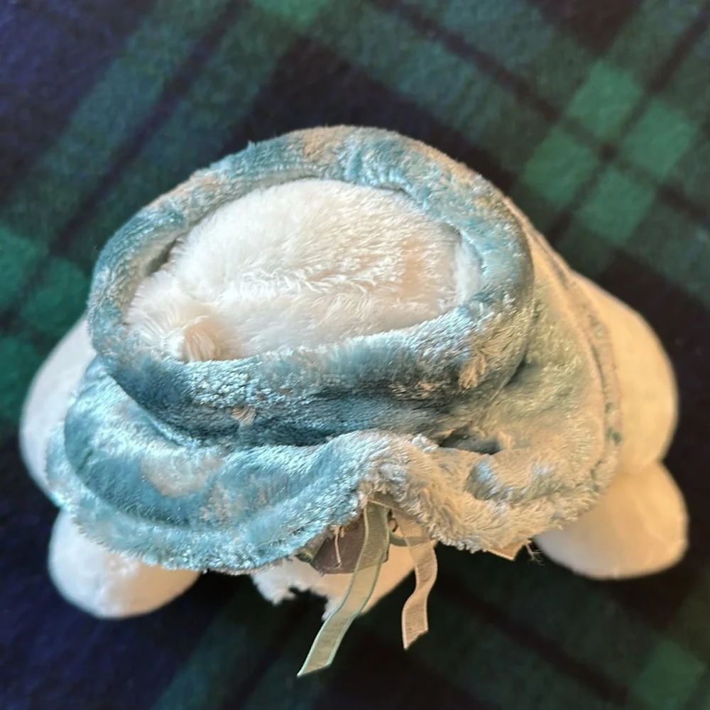 Vintage Dan Dee Rare Victorian White Teddy Bear‎ with Light Blue Velvet Hat 13